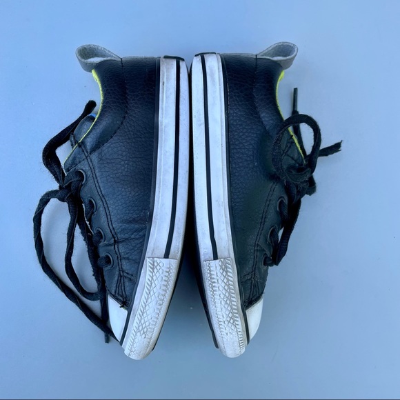 Converse All Star Black Faux Leather Sneakers Sz 8 Lace Up Chuck Taylor Shoes - Picture 9 of 10